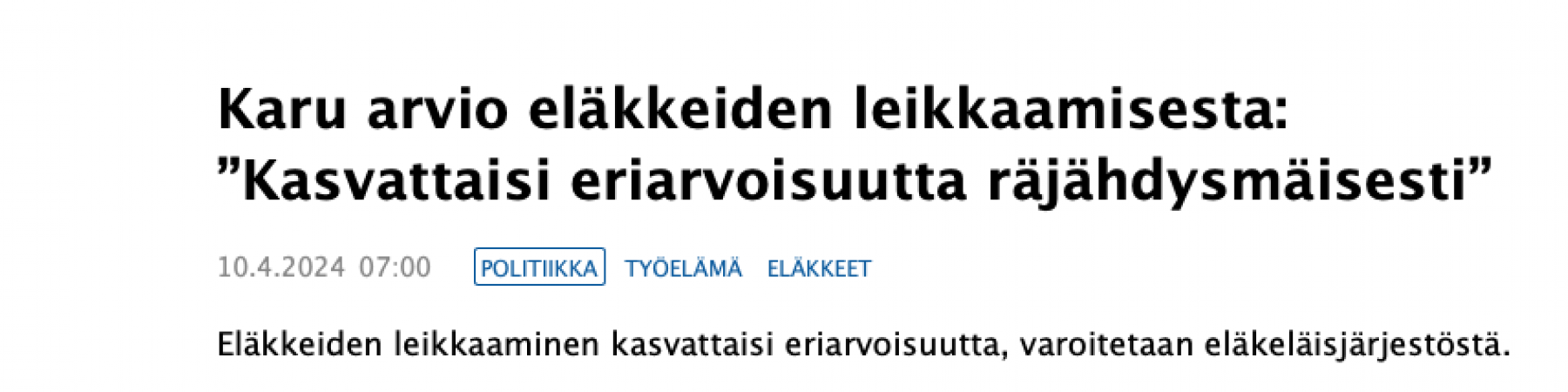 Senioriliitto mediassa eläkeasioista